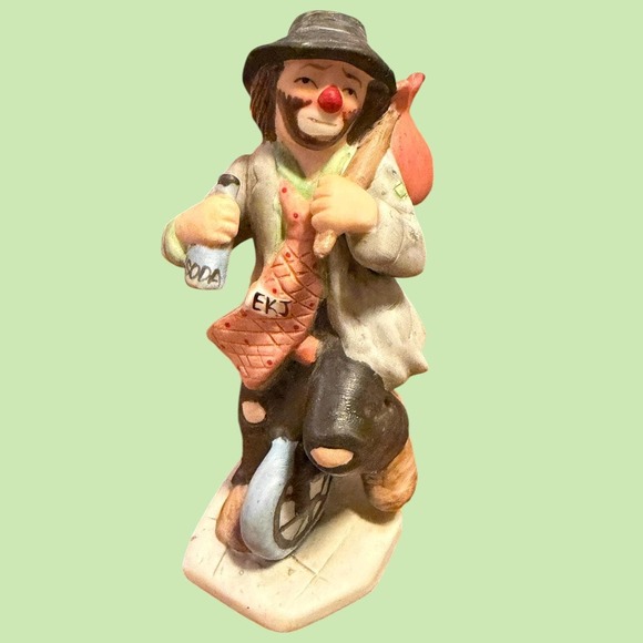 Flambro Other - Emmett Kelly Jr Hobo Clown Figurine Flambro EKJ Unicycle Soda Vintage